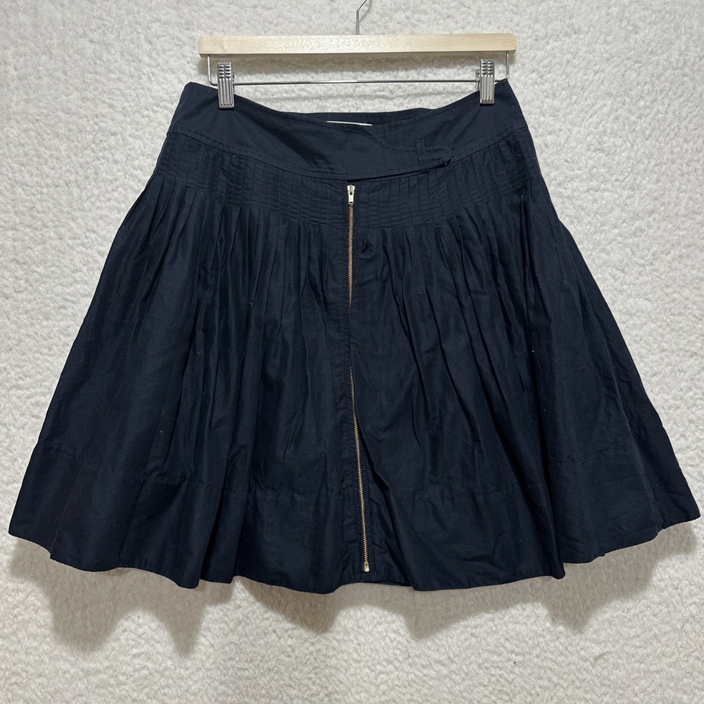 Leifsdottir Pleated Preppy Skirt‎ Navy Blue Lined Front Zipper Size 8
